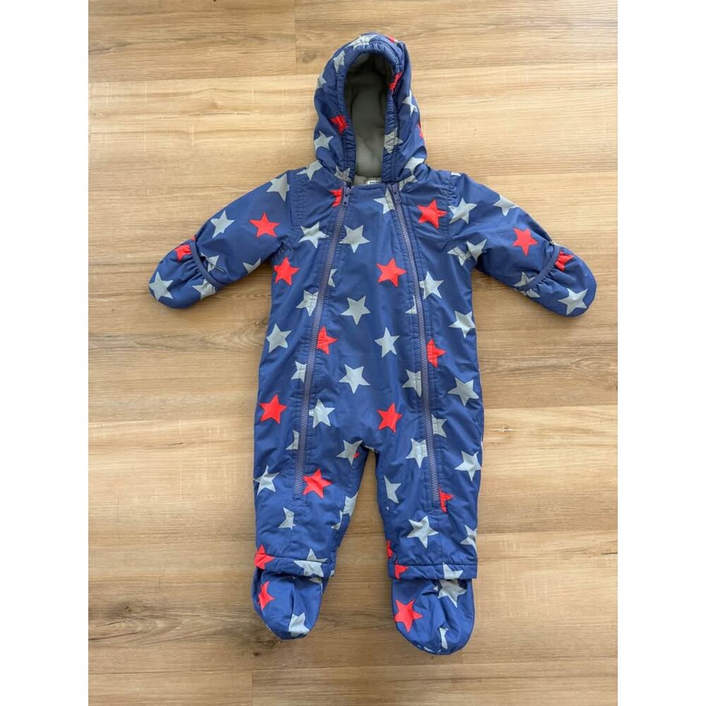 Boden Blue Star-Print Hooded One-Piece Snowsuit